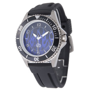 Monogram Blue Racing Flames on Carbon Fibre Print Watch