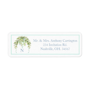 Monogram Blue Ribbons Floral Elegant Return Addres Address Label