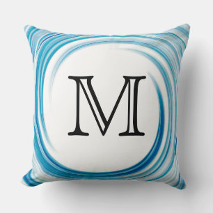 Monogram Blue Sapphire Swirl Abstract Cushion