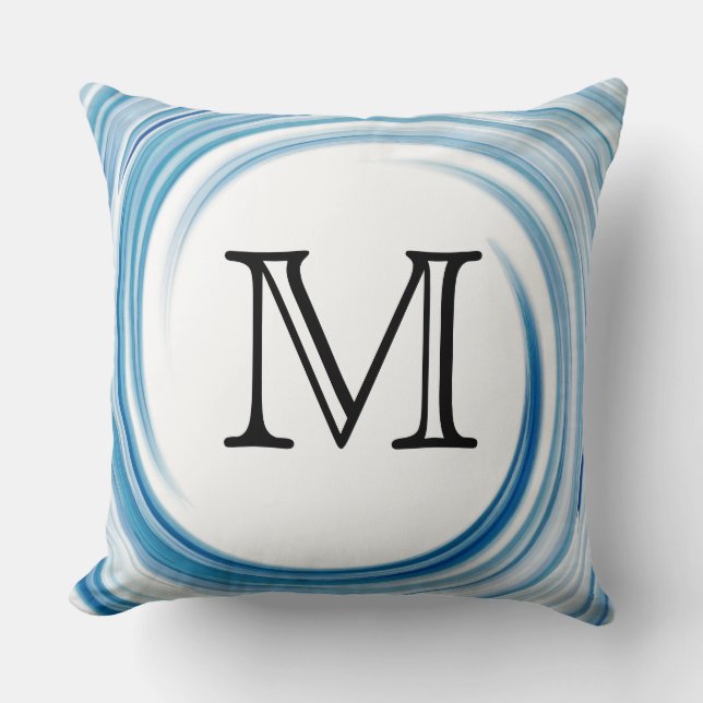 Monogram Blue Sapphire Swirl Abstract Cushion (Front)