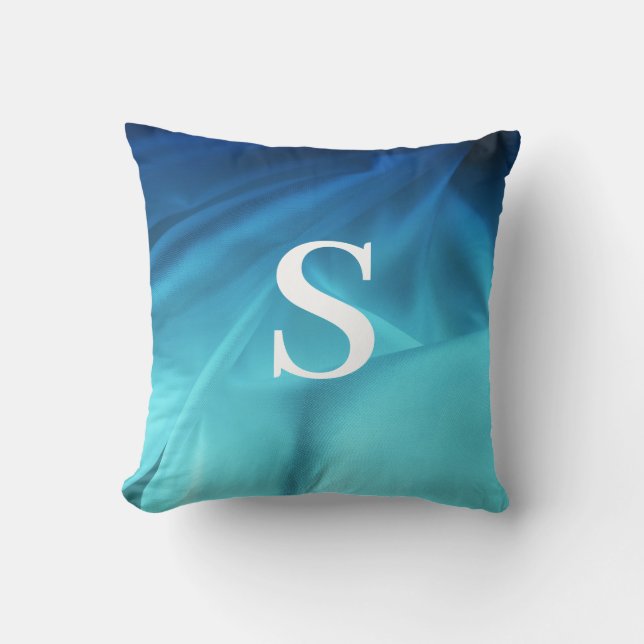 Monogram Blue Satin  Cushion (Front)