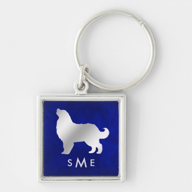 Monogram Blue Silver Bernese Mountain Dog Key Ring (Front)
