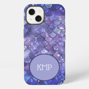 Monogram Blue Silver Glitter Mermaid Scales iPhone 13 Case