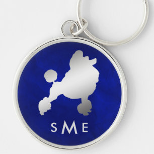 Monogram Blue Silver Poodle Key Ring