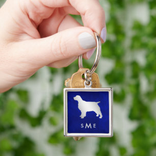 Monogram Blue Silver Spaniel Dog Key Ring