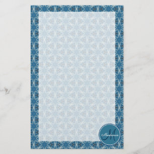 Monogram Blue Stars Geometric Repeating Pattern Stationery