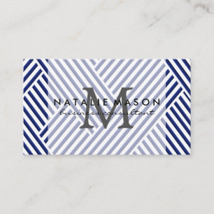 Monogram Blue Stripes Business Card