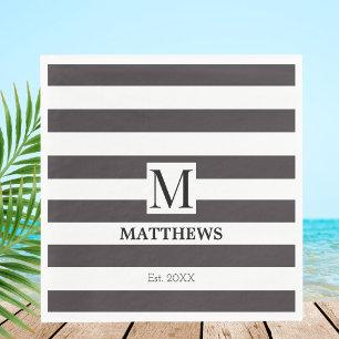 Monogram Blue Stripes Family Name Nautical Napkin