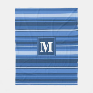 Monogram blue stripes fleece blanket