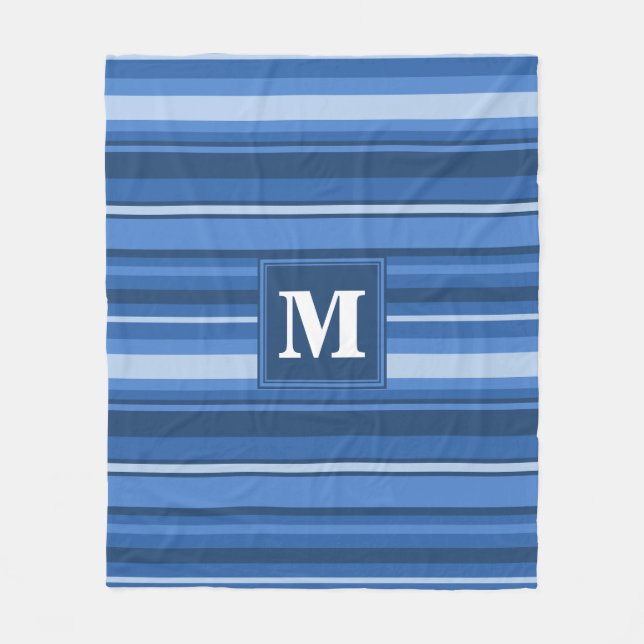 Monogram blue stripes fleece blanket (Front)