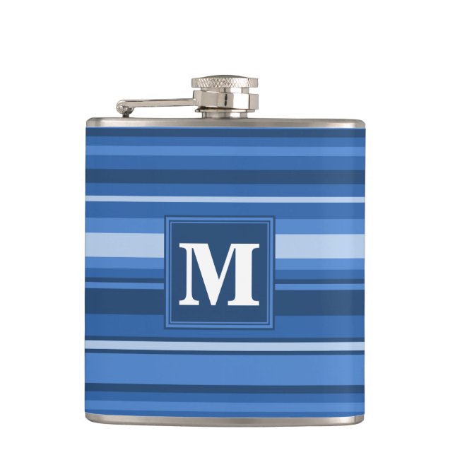 Monogram blue stripes hip flask (Front)