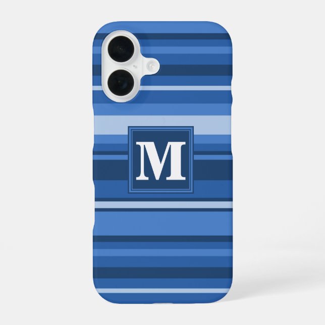 Monogram blue stripes  iPhone 16 case (Back)