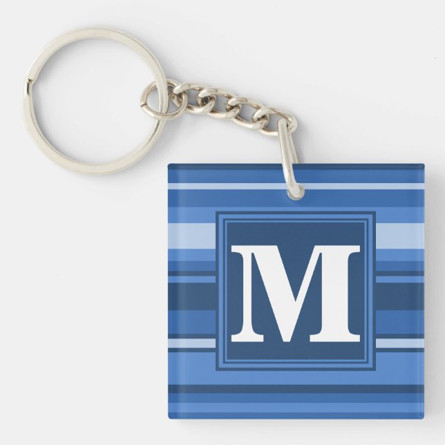 Monogram blue stripes key ring (Front)