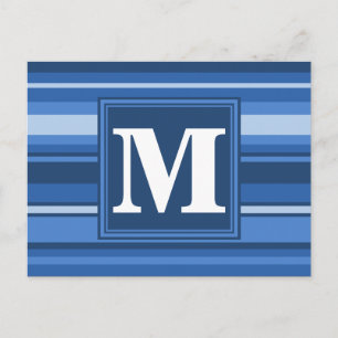 Monogram blue stripes postcard