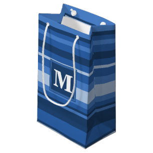 Monogram blue stripes small gift bag