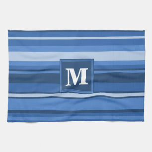 Monogram blue stripes tea towel