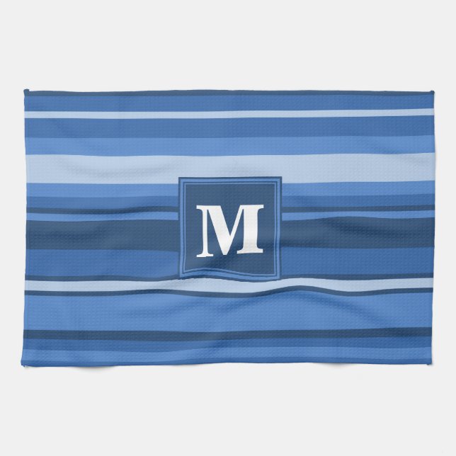 Monogram blue stripes tea towel (Horizontal)