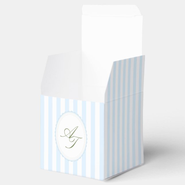 Monogram Blue Stripes Wedding Favour Box (Opened)