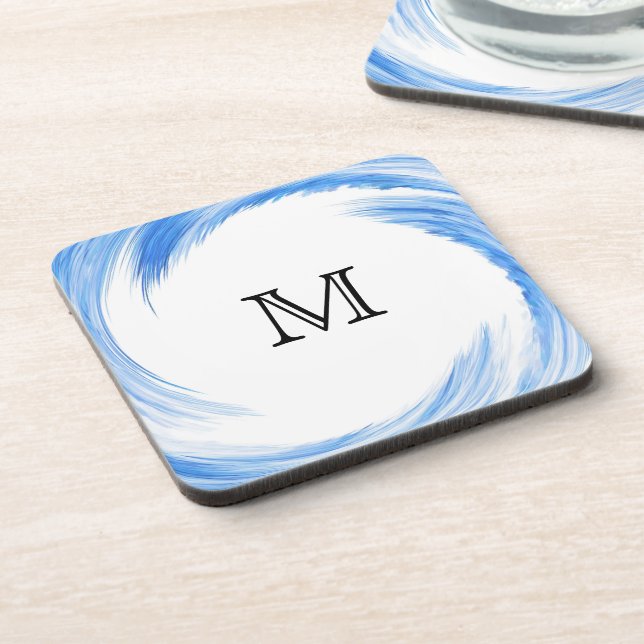 Monogram Blue Swirl Abstract Art Coaster (Left Side)