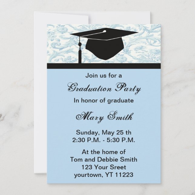 Monogram Blue Swirl Graduation Party Invitation (Front)