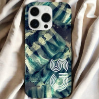 Monogram blue teal cream stripe nautical abstract 