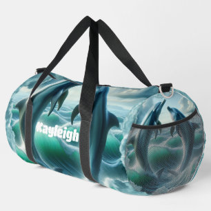 Monogram Blue Teal Dolphins Ocean Duffle Bag
