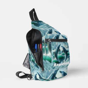 Monogram Blue Teal Dolphins Ocean Sling Bag