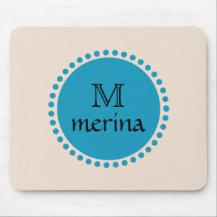 Monogram Blue Teal Gold Circle Mouse Pad