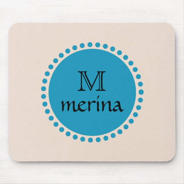 Monogram Blue Teal Gold Circle Mouse Pad (Front)