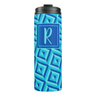 Monogram Blue Three-Tone Diamond Pattern Thermal Tumbler