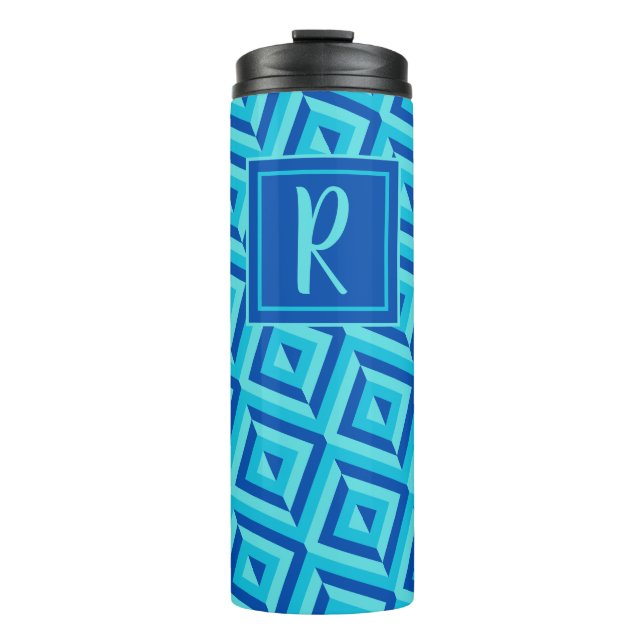 Monogram Blue Three-Tone Diamond Pattern Thermal Tumbler (Front)