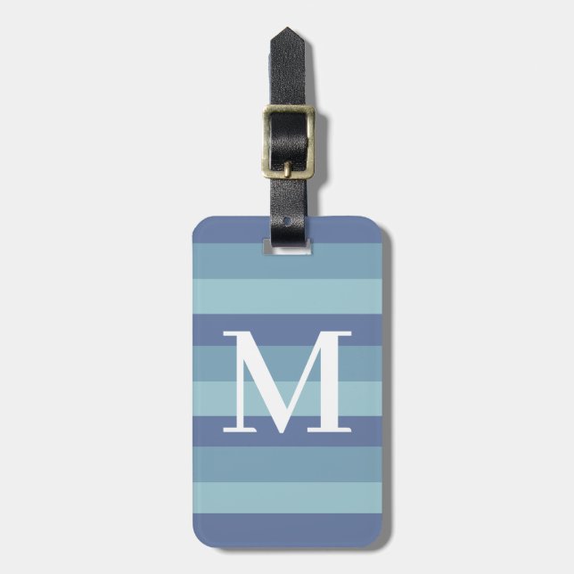 Monogram Blue Tritone Striped Luggage Tag (Front Vertical)
