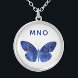 Monogram Blue Watercolor Butterfly Silver Plated Necklace<br><div class="desc">Pretty blue watercolor butterfly painting with modern typography monogram initials which can be changed to personalise. Original art by Nic Squirrell.</div>