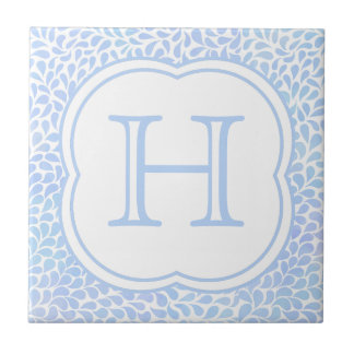 Monogram blue watercolor drops ceramic tile