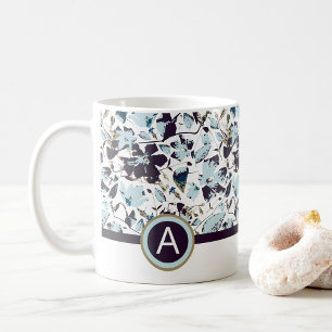 Monogram Blue Watercolor Floral Coffee Mug
