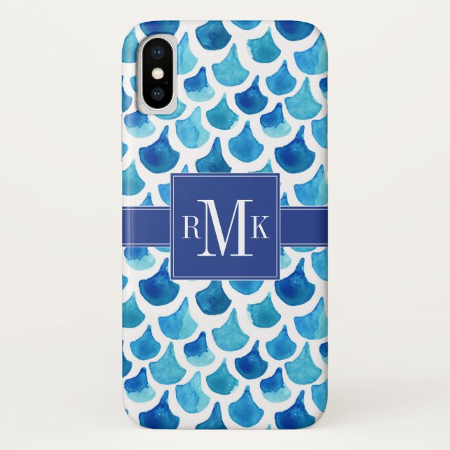 Monogram | Blue Watercolor Scale Case-Mate iPhone Case (Back)