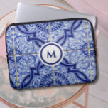 Monogram Blue   White Mediterranean Tile Pattern Laptop Sleeve<br><div class="desc">Add style to your daily routine with this lovely blue and white monogram laptop sleeve, featuring a traditional Mediterranean ceramic tile pattern. In the spirit of the finest Portuguese, Spanish and Moroccan vintage tiles, the motif is a pleasing array of geometric lines and swirls. Personalise with an initial for an...</div>