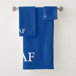 Monogram Blue White Minimalist Simple Block Font Bath Towel Set