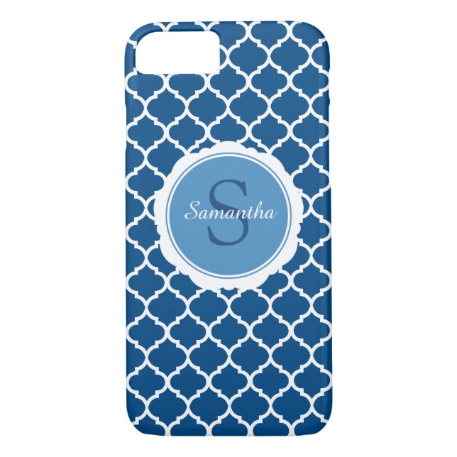 Monogram Blue White Modern Geometric Case-Mate iPhone Case (Back)