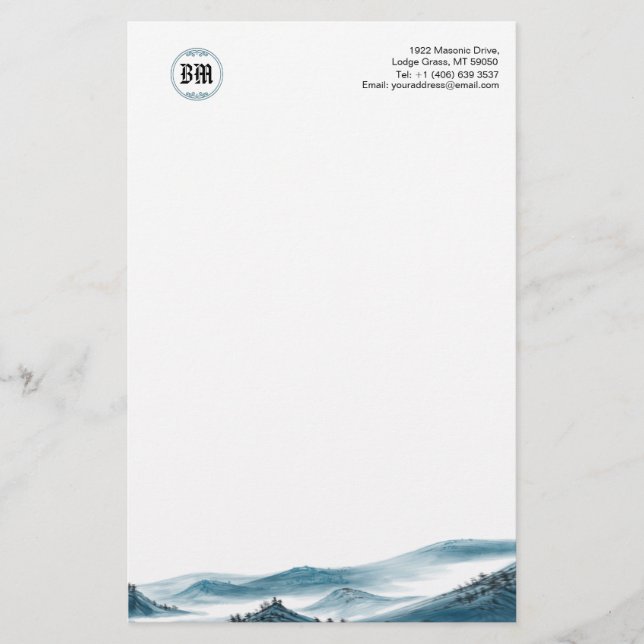 Monogram Blue White Mountain View Paper (Front)
