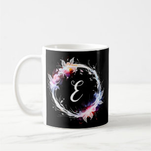 Monogram Blue White Pink Floral Wreath Mug