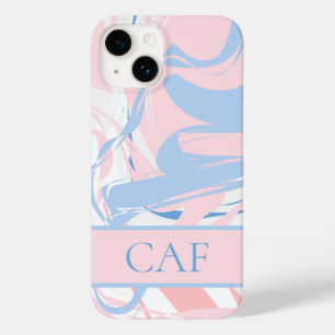 Monogram Blue White Pink Marble Swirl  Case-Mate iPhone 14 Case