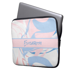 Monogram Blue White Pink Marble Swirl Laptop Sleeve