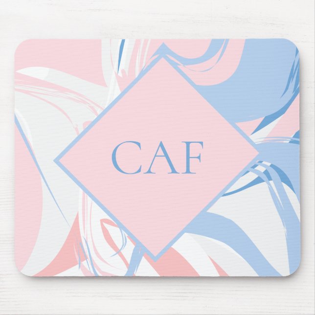 Monogram Blue White Pink Marble Swirl  Mouse Pad (Front)