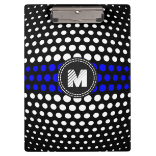 Monogram Blue & White Polka Dots Pattern Clipboard