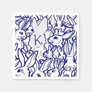 Monogram Blue White Rabbit Bunny Cute Unique Napkin