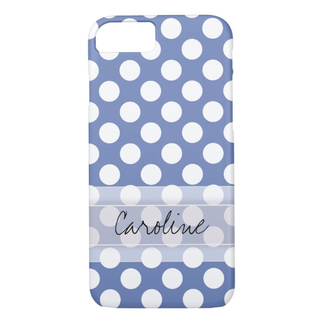 Monogram Blue White Trendy Fun Polka Dot Pattern Case-Mate iPhone Case (Back)