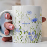 Monogram Blue Wild Flower Personalised Coffee Mug<br><div class="desc">With our watercolor illustrations of blue florals, this mug is a perfect gift for anyone. Add a monogram and a name to personalise.</div>