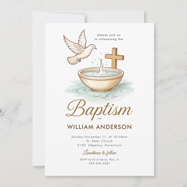 Monogram Blue Wreath Baptism Invitation for Boys (Front)