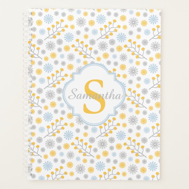 Monogram Blue Yellow Grey Scandinavian Planner (Front)